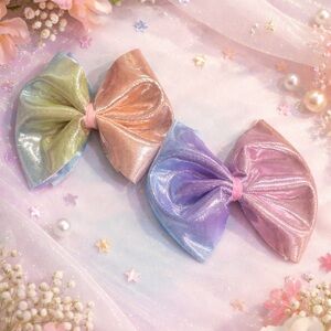 Iridescent Bow Hair Clips Set for Kids